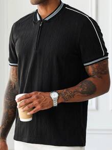 Manfinity Homme Men's Summer Casual Contrast Trim Short Sleeve Polo Shirt - Black - View 6