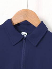SHEIN Set de 2 piezas con camisa polo de manga corta y color liso + shorts para niño, informal
