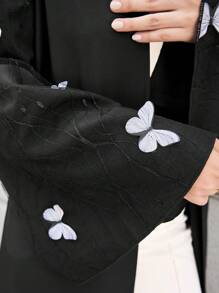 Al Najma Abaya larga de manga larga con estampado de mariposas elegante para mujer, modesta - Negro - Ver 4