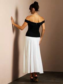 Glamine Women Elegant Off-Shoulder Top & Pleated Skirt Set
