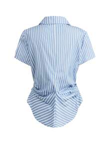 Chiquease Camicetta donna asimmetrica con vita stretta, a righe, con maniche lunghe e corte, camicia elegante con collo, adatta per la primavera/estate