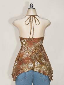 SHEIN ICON Taglie forti, Donna, Primavera ed Estate, Uscire, Vacanza, Casual, Retrò, Stampato, Senza schienale, Halter, Scollo a V, Stile occidentale, Boho, Spiaggia, Hippie, Top a palloncino