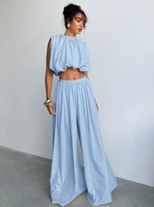 Aloruh Pleated Loose Elastic Waist Wide Leg Pants, Fashionable For Summer
