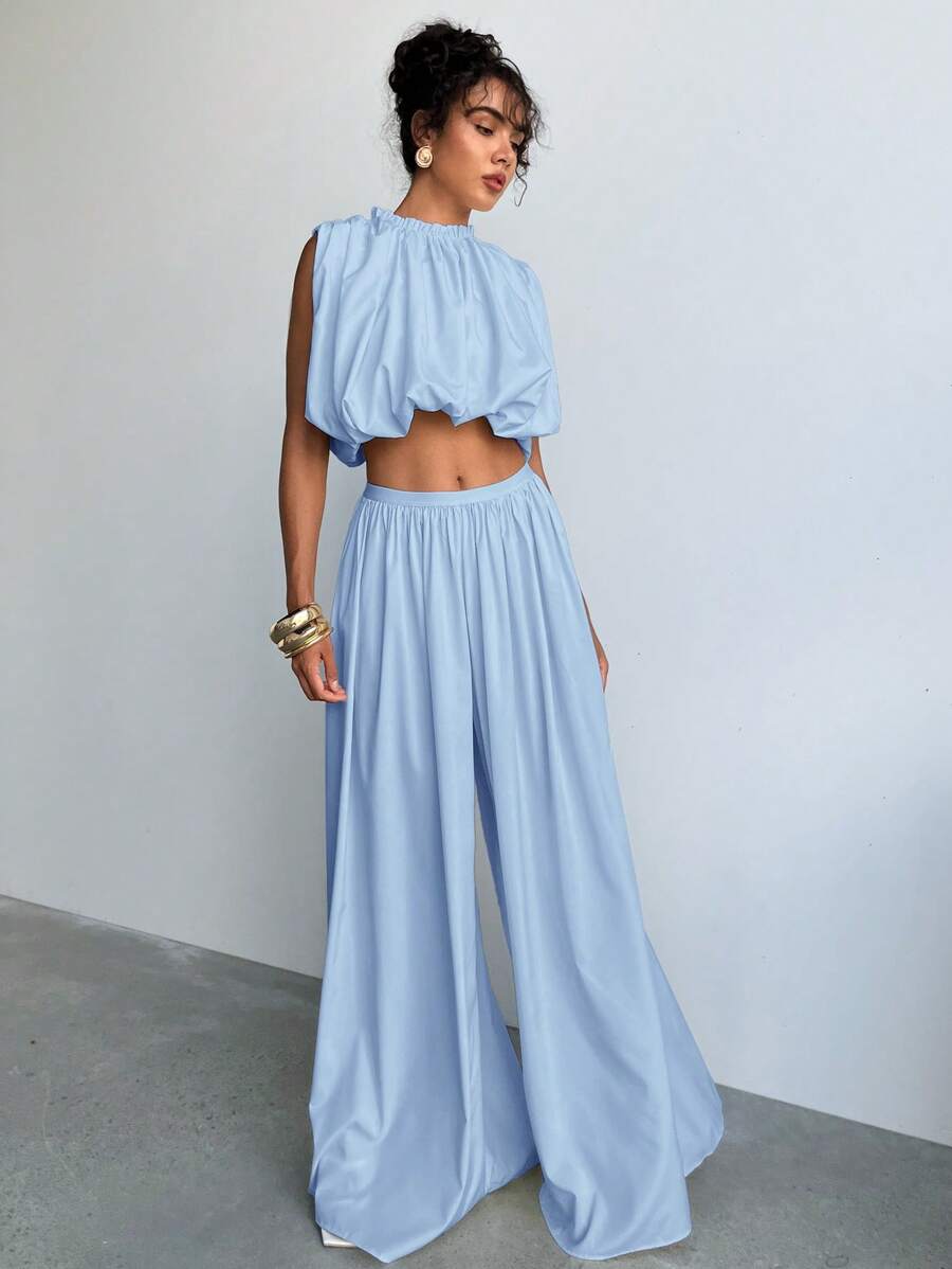 Aloruh Pleated Loose Elastic Waist Wide Leg Pants, Fashionable For Summer