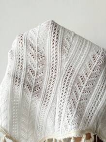 Florisole 2pcs/Set Summer Casual Pendant Decor Spaghetti Strap Jacquard Skirt Set - White - View 7