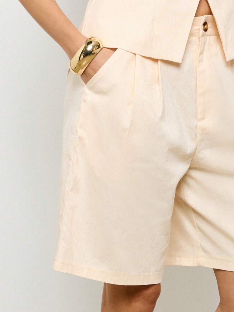 High Waist Casual Relaxed Fit Bermuda Shorts