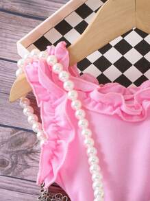 SHEIN Baby Mädchen 2-teiliges Set: Weiße Bluse + Denim Shorts mit Rüschensaum