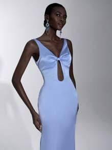 Elitara Elegant, Romantic, Sexy Blue Satin Elastic Hollow Out Backless Sleeveless Camisole, Open Shoulder, Bodycon Mermaid Dress, Suitable For Birthday Party, Wedding, Bridesmaid