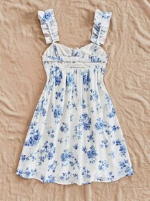 Soleia Trang phục lễ Phục sinh cho phụ nữ Boho Quần áo nữ Váy Milkmaid cho phụ nữ Trang phục Rave Váy tốt nghiệp lễ Phục sinh Trang phục mùa hè cho phụ nữ Váy Phục sinh mùa hè cho phụ nữ Trang phục kỳ nghỉ cho phụ nữ Váy ngắn dây có thiết kế nơ in hoa cho phụ nữ - Xanh và trắng - Xem 2