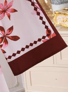 Teen Girl Floral Print Long Sleeve Robe - Red - View 5