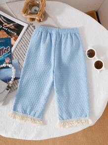 Girls Cute Ruffled Hem Straight Leg Pants, Fashionable & Versatile, Loose Fit - Blue - View 2