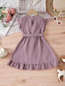 Outfit coordinato mamma-figlia: Abito estivo in jacquard tessuto a trama con maniche corte, per bambina e ragazze, abito casual con vita arricciata e colore tinta unita dolce e adorabile, design alla moda per bambine