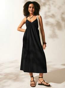 SHEIN EZwear 1pc Plus Size Casual Comfortable Long Dress, Adjustable Shoulder Straps