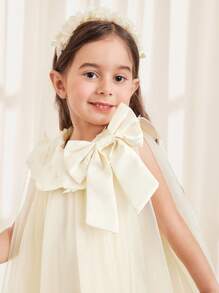 SHEIN Loose Casual Round Neck Sleeveless A-Line Dress With 3D Flower Decoration And Oversized Bow, Suitable For Weddings, Birthdays, Holidays, Parties In Apricot And Champagne Colors - Apricot - View 5