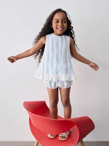 Maija Kids Maija Kids Set informal de 2 piezas con camisa holgada con decoración de mariposa y shorts para niña