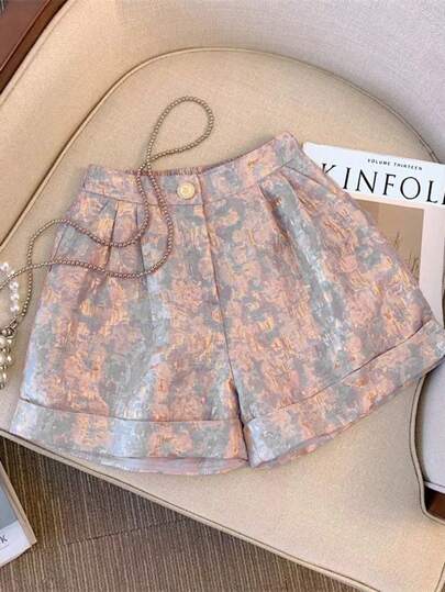 Franclia Pantalones cortos sueltos informales de cintura alta con estampado de teñido anudado de estilo francés, livianos para el verano