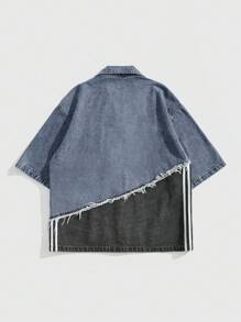 ROMWE MEN Prep Cămașă de denim cu mânecă scurtă pentru bărbați, la modă pentru vară - Multicolor - Vizualizare 2