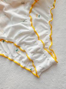 SHEIN 3件套女士荷叶边蝴蝶结装饰比基尼内裤套装 - 彩色 - 查看 4