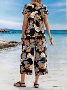 EMERY ROSE 2 件女式印花圆领短袖上衣和长裤套装