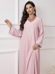 Al Najma Vestaglia lunga da donna ampia con ricami e perline, per festival, kaftan modesto