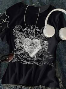 SHEIN Camiseta de manga corta de cuello redondo para adolescentes, de moda para el verano