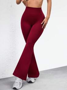 SHEIN Sports Minimalist Fashion Casual Everyday Wine Red Seamless Sports Flared Pants