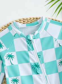 SHEIN 6-9M Baby Boys Long Sleeve Swimsuit, Cute Crab Cartoon Print One-Piece Swimwear - Multicolor - View 3