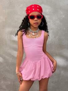 Coolane Kids Tween Girls Spring/Summer Fashion Solid Ruffle Hem Dress - Pink - View 2