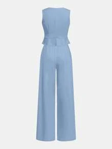 SHEIN 休闲优雅简约少女通勤上衣和裤子两件套