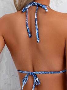 SHEIN Swim 热门春夏海滩度假系带镂空连体泳衣，数码印花 - 彩色 - 查看 5