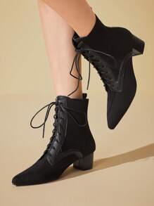 CUCCOO BASICS Botas de tacón alto de media pantorrilla de unicolor y versátiles de moda - Negro - Ver 8