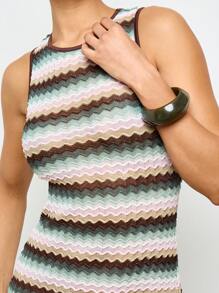 AiiRZ Rochie maxi în dungi chevron cu gât înalt, cu fantă laterală Summer Beach Resort, fără mâneci, lungime la podea, tricotată, rochie de seară de vacanță - Multicolor - Vizualizare 5