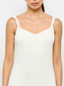 AiiRZ 纹理露背长裙无袖夏季度假装弹力罗纹婚礼宾客场合海滩度假长款礼服 - 白色 - 查看 5