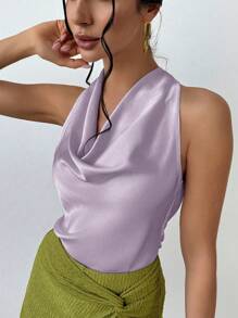 Firerie Blusa elegante de mujer con lazo en el cuello y dobladillo suelto color albaricoque