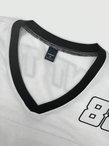 Manfinity EMRG Men's Large Digital English Slogan Star Tree Pattern Printed V-Neck Short-Sleeved T-Shirt And Drawstring Waist Shorts Street Sports Suit, Two Pieces Suit - White - View 4