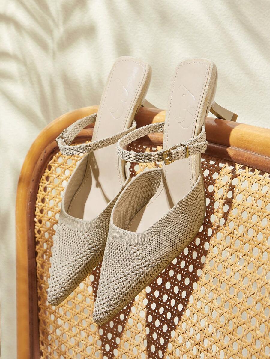 CUCCOO BASICS Women's Pointed Toe Adjustable Buckle Design Fashion High Heel Slides - Khaki - View 1