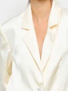 AiiRZ Premium Satin Oversized Blazer Professional Business Executive Double Breasted Wedding Guest Party Occasion Evening Dinner Blazer Fall Winter Professional Office Suit Jacket - Beige - View 5