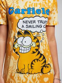 GARFIELD | SHEIN 女士卡通字母印花夏季迷你连衣裙 - 黃色 - 查看 3