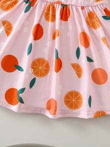 SHEIN 2pcs/Set Toddler Girls Cute Cartoon Print Cap Sleeve Summer Dress Set - Multicolor - View 8