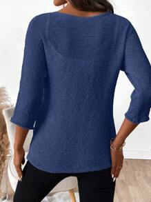 EMERY ROSE Women's Solid Color Round Neck Long Sleeve Sweater, Fashionable For Spring And Autumn Knit Pullover Fall Winter - Navy Blue - View 2