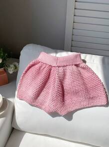 Comfortcana Shorts in stile vacanza al mare, a vita bassa, lavorati a maglia, con motivo a fiocco e design traforato