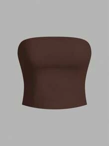 SHEIN Essnce Women's Sleeveless Fitted Solid Color Cropped Tank Top, Suitable For Summer Tube Top