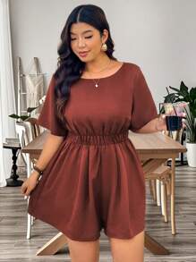 Breezaya Tuta corta oversize da donna con spalle oblique, in misto cotone e lino, con ampia gamba a campana