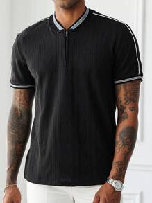 Manfinity Homme Men's Summer Casual Contrast Trim Short Sleeve Polo Shirt - Black - View 3