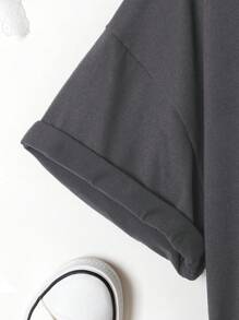 Plus Size Women Cherry Print Round Neck Loose T-Shirt For Summer - Dark Grey - View 5