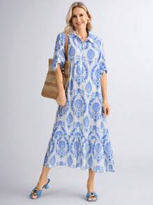 Miaspire Spring/Summer Holiday Style Print Shirt Collar Dress For Women Festival Outfits For Mother's Day
