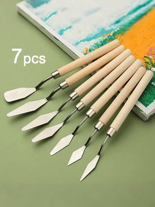 SHEIN 7Pcs Stainless Steel Oil Painting Knives Artist Crafts Spatula Palette Knife Mixing Knife Scraper Art Tools Back To School,Back To School,School Supplies
