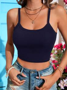 SHEIN VCAY 3pcs/Set Women's Casual Racerback Camisole With Built-In Bra, Black, White, Navy Blue, Suitable For Summer - Multicolor - View 9