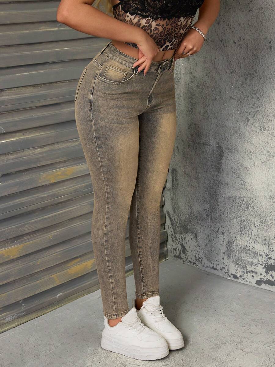 SHEIN SXY Quần Jeans Denim Thời Trang Mùa Hè Cho Nữ - màu nâu - Xem 1