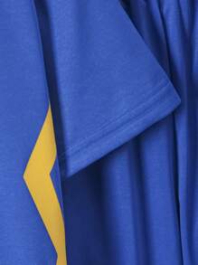 SHEIN Explorewe 2pcs/Set Tween Boys Sporty Color-Blocking Letter Print Short Sleeve T-Shirt And Sweatpant Suit - Royal Blue - View 3